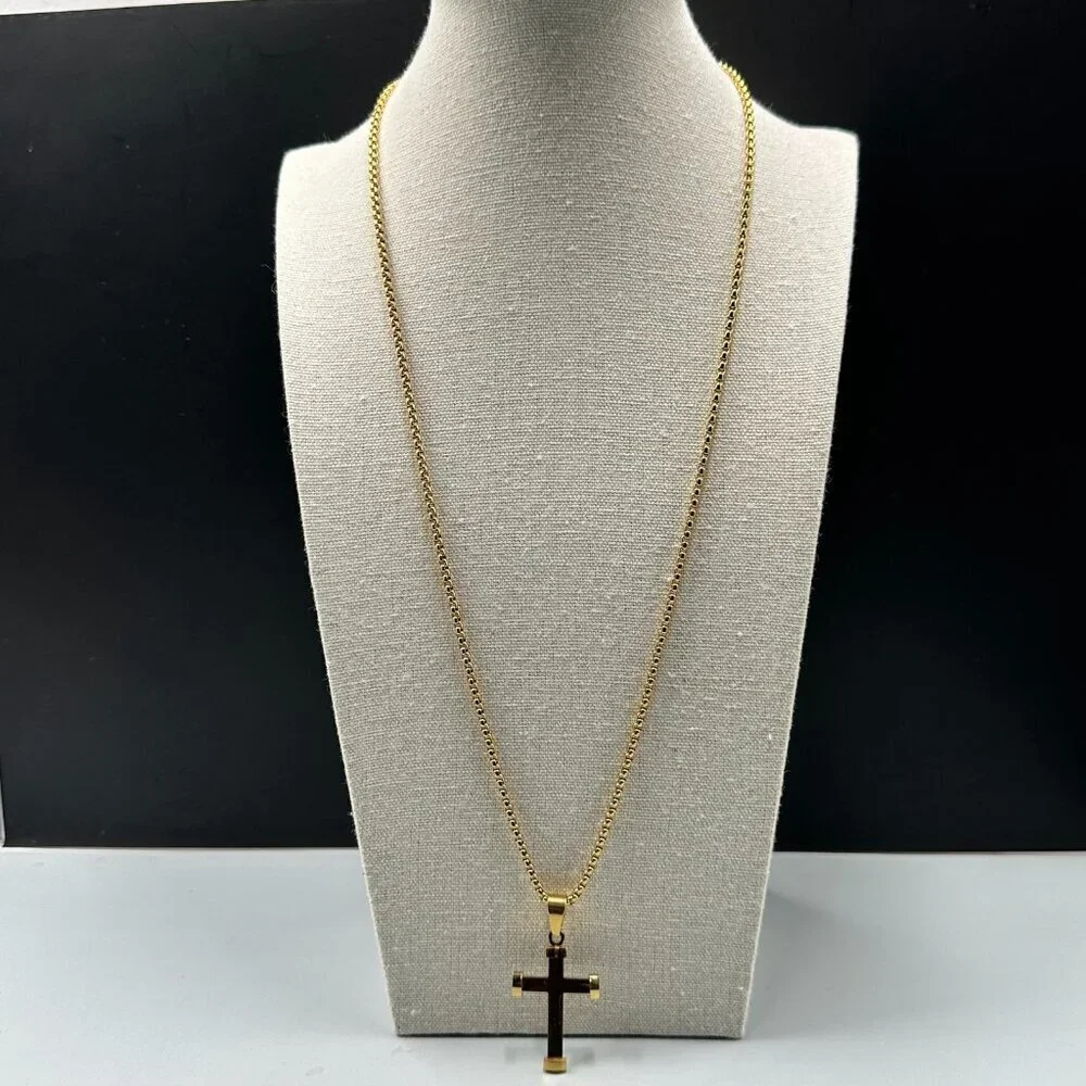 3/$30 Pendant Necklace Gold Tone Stainless Steel Chain Religious Faith